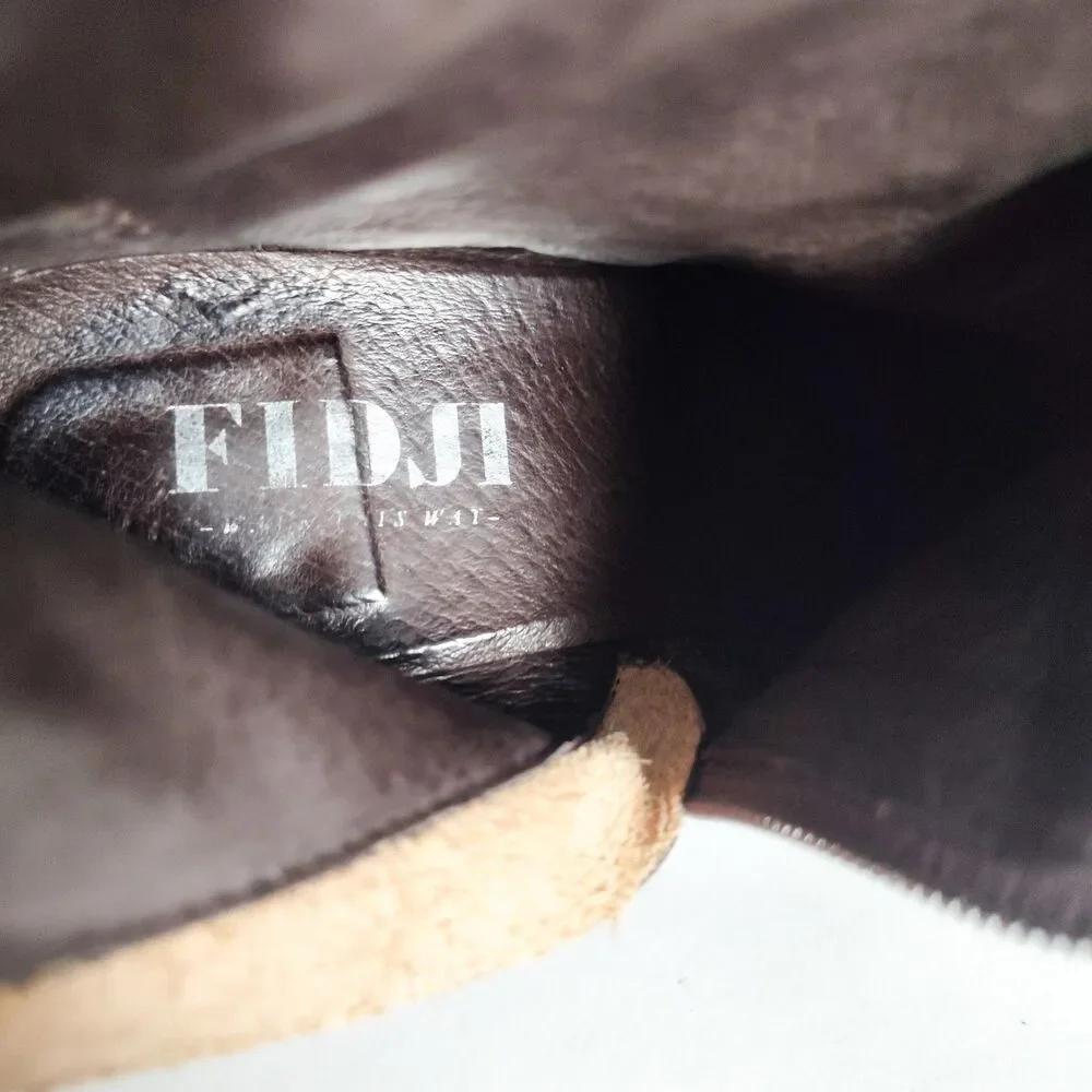 Fidji Riding Boots Size 7 38 Brown Taupe Textured Leather Knee High Tall Harness